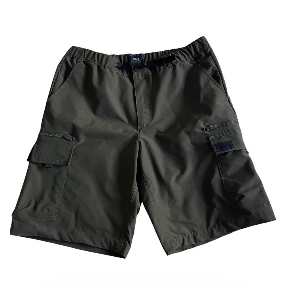 Tilley Cargo Shorts Mens Size 34 Green Safari Hiking Outdoor Belted Adjustable